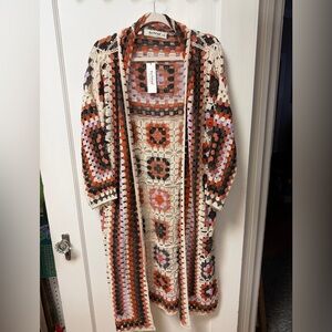 NWT Three Bird Nest Crochet Openwork Cardigan - Cream, Brown, Rust, Lavender